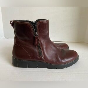 Ecco Leather Boots Booties Womens Burgundy Chelsea Biker Moto Brown 38 EU 7 US